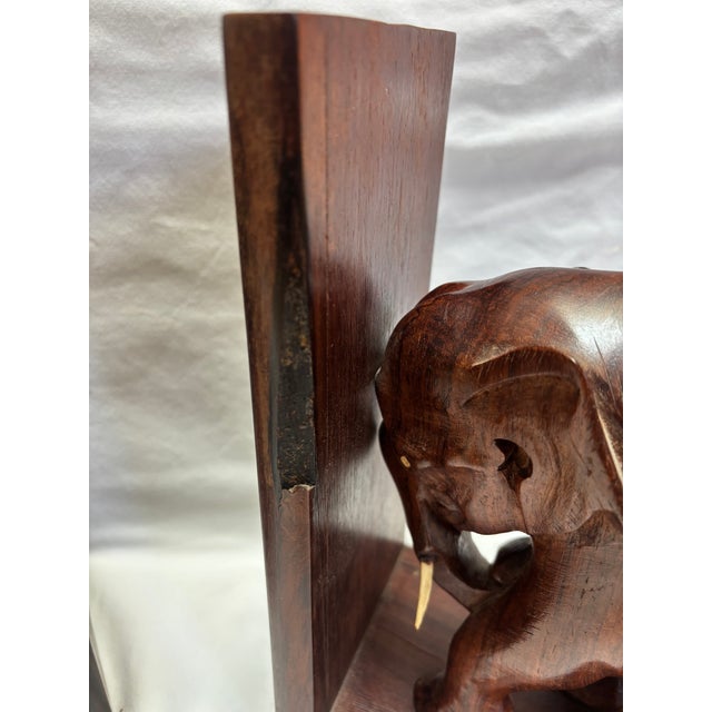 Indian Carved Teak Elephant Bookends, a Pair For Sale - Image 3 of 12