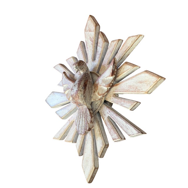 Vintage Wooden Dove Sunburst Sculpture 10.5" Diameter For Sale - Image 4 of 5