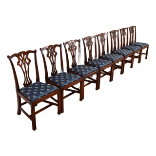 Baker Furniture Style Georgian Carved Mahogany Dining Chairs, Set of Eight For Sale
