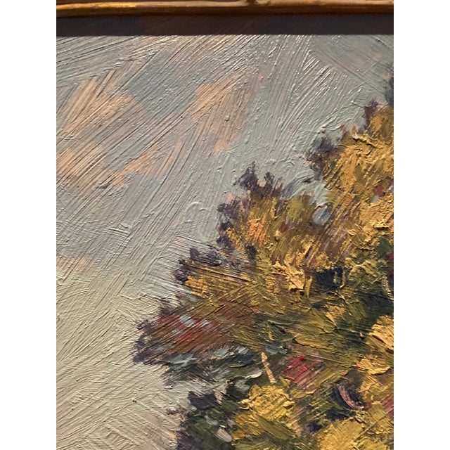 Beautiful 1951 landscape oil painting by midwestern artist Anthony Buchta (1896 - 1967). Framed in a white-washed wood...