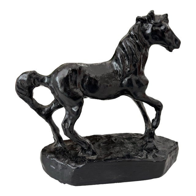 Vintage Black Coal Horse Figurine, 1980s For Sale