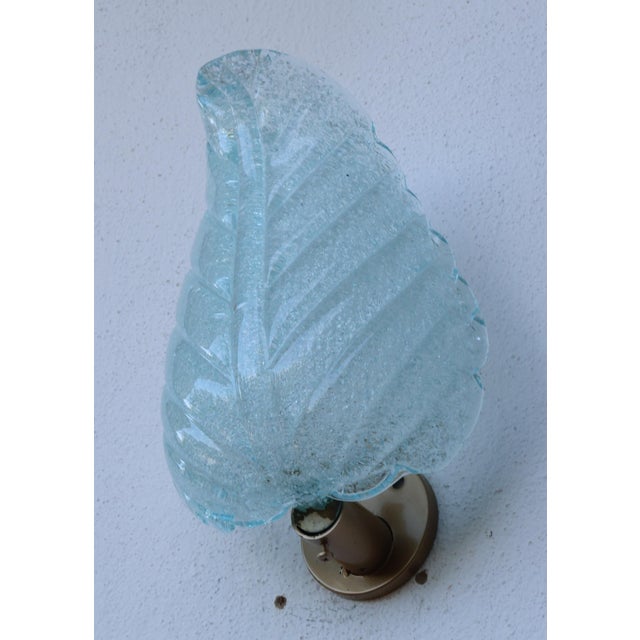 1950s Set of 2 Wall Light Blu Colour Murano Glass Leave by Barovier E Toso, 1950s For Sale - Image 5 of 15