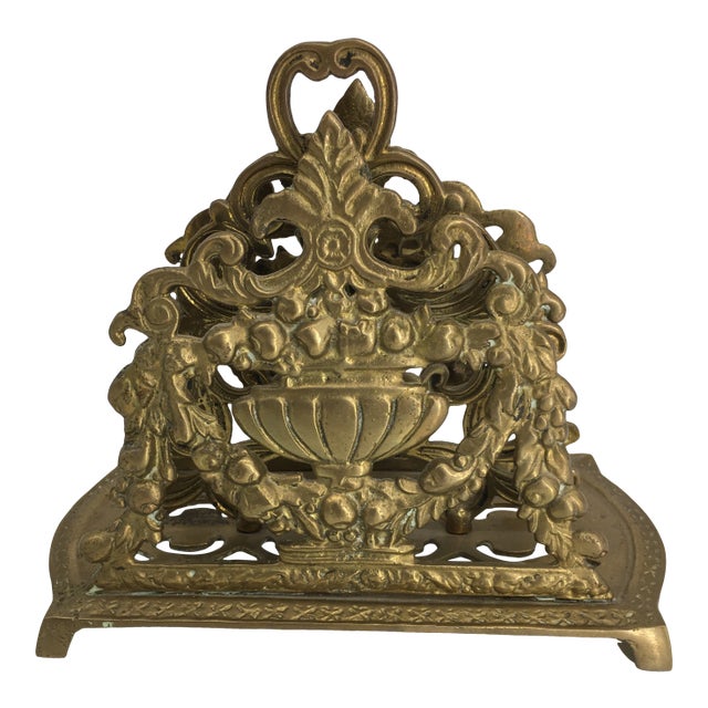 Vintage Baroque Revival Brass Regal Napkin/Letter Holder For Sale