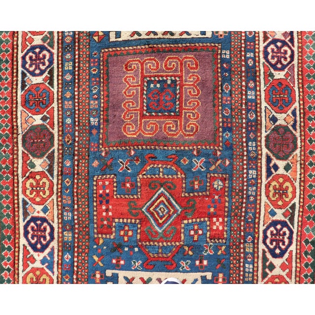 Antique Caucasian Kazak Rug With Geometrics Medallions 4'4" X7'0" For Sale - Image 12 of 14