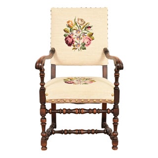 Berkey & Gay Style Antique English Jacobean Carved Walnut Library Chair, Circa 1900 For Sale