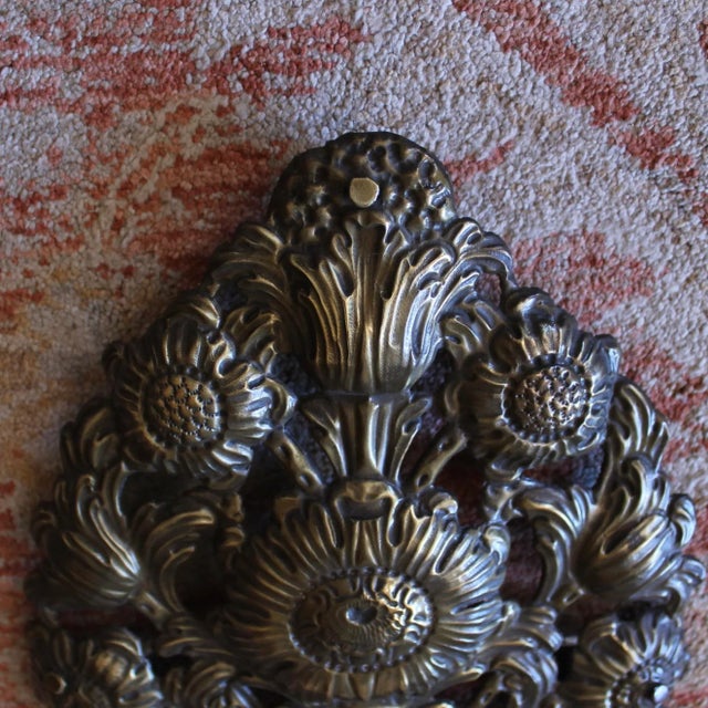 Metal Pair of Antique Continental Brass Repoussé Sconces For Sale - Image 7 of 15