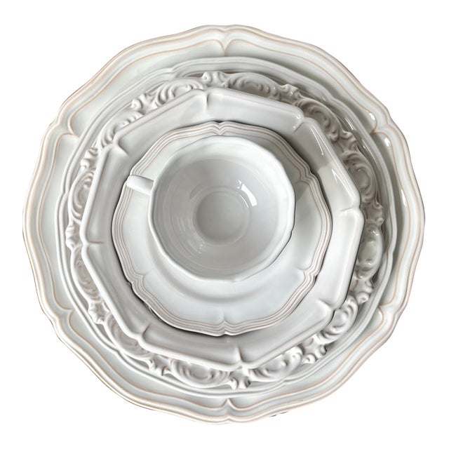 Gien Motton French Faience Dinnerware-8 Place Settings + Serving Pieces For Sale