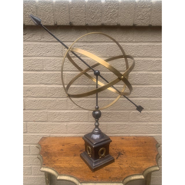 Large Classical Iron and Brass Armillary Sphere Garden Sculpture on Stand – English Estate Style For Sale - Image 9 of 12