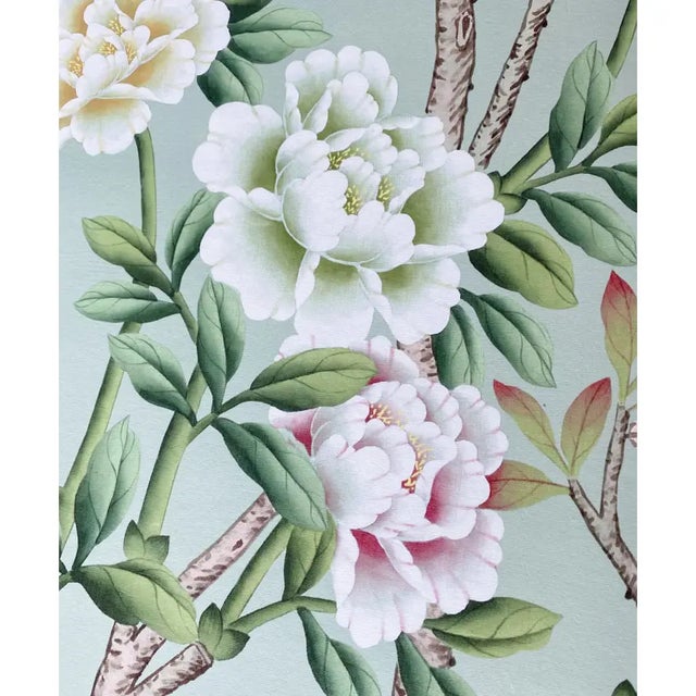 Aqua 30"*60"/Panel, Handmade Aqua Green Chinoiserie Wall Art, No Frame, Tea Paper For Sale - Image 8 of 8