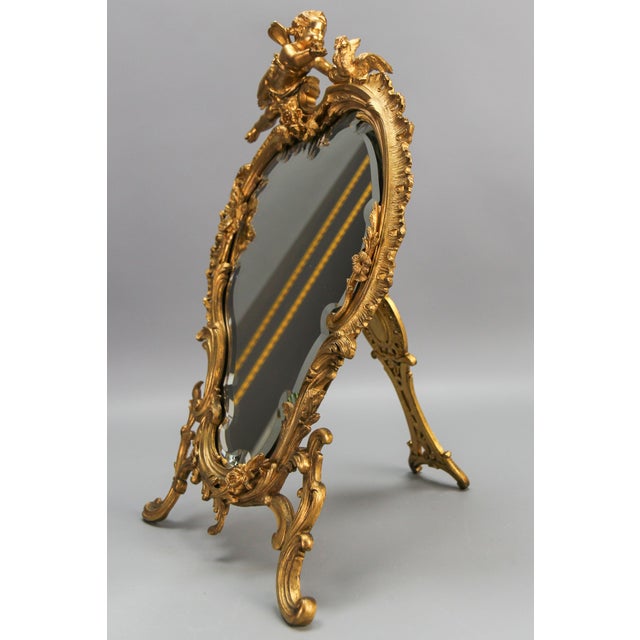 Rococo French Gilt Bronze Desktop Mirror with Cherub and Bird, 1890s For Sale - Image 12 of 18