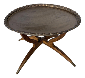Mid-Century Modern Teak and Brass Spider Leg Coffee Table with Tray Top