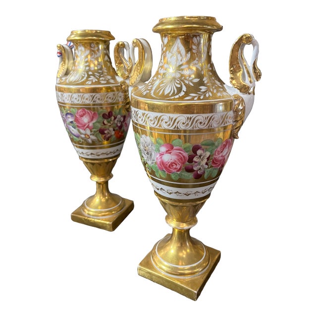 Circa 1800 Pair of Floral Paris Porcelain Urns For Sale