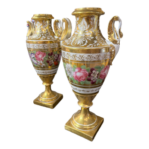 Circa 1800 Pair of Floral Paris Porcelain Urns