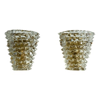 Large Italian Art Deco Style Murano Rostrato Glass and Brass Wall Sconces from Barovier & Toso, 1990s, Set of 2 For Sale