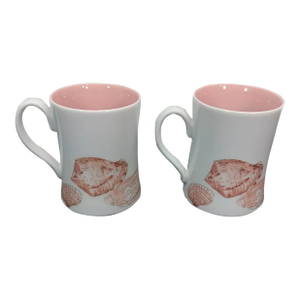 Vintage Fitz & Floyd Coquille Coffee Mugs Cups Coral Pink Seashell Design- Set of 2