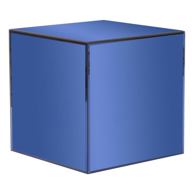 Blue Mirrored Cube Table For Sale