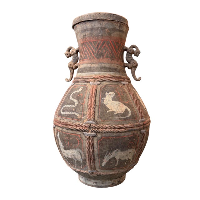 Dark Gray Ancient Chinese Zhou Dynasty Zodiac Pottery Vase, 500–200 Bc. For Sale - Image 8 of 18