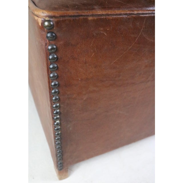 Mid 20th Century French Leather Club Pouf For Sale - Image 4 of 8