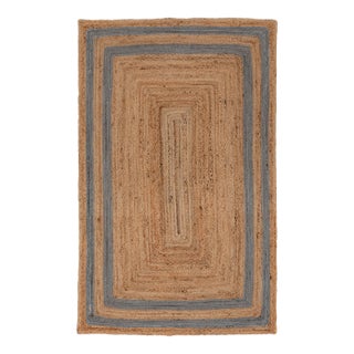 6'x9' Grey Border Rectangle Jute Handmade Rug For Sale