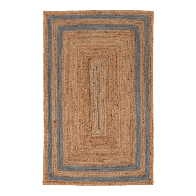 6'x9' Grey Border Rectangle Jute Handmade Rug For Sale