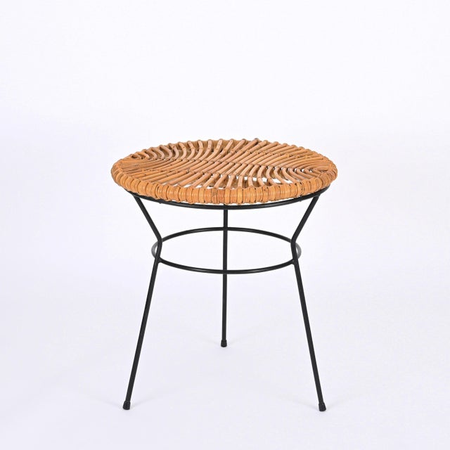 French Riviera Rattan, Wicker and Iron Coffee Table by Roberto Mango, Italy, 1960s For Sale - Image 3 of 14