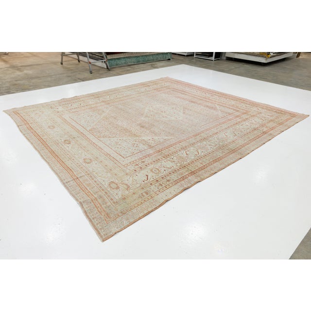 12 X 13 Antique Peach Tabriz Handmade Persian Wool Rug With Floral Pattern For Sale - Image 4 of 11