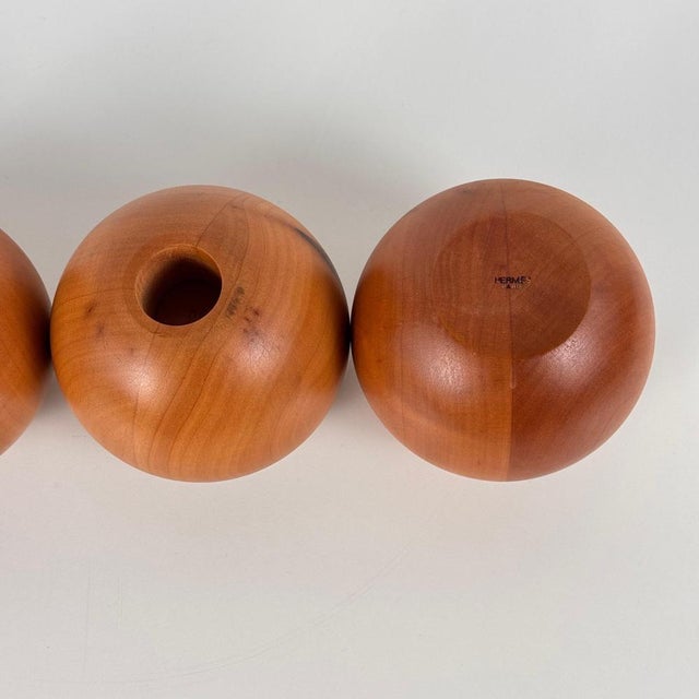 Spherical Pearwood Candleholders attributed to Bottega Ghianda for Hermès, 1970s, Set of 4 For Sale - Image 11 of 14