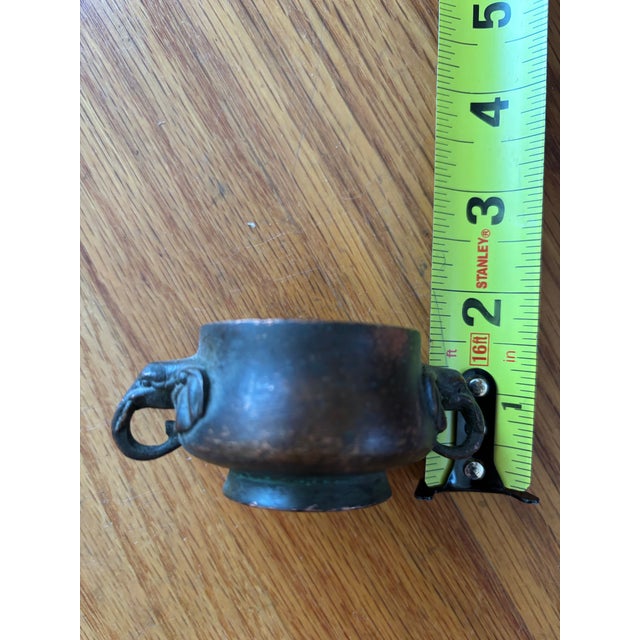 Late 19th Century Chinese Patinated Bronze Censer With Elephant Handles & Wood Stand For Sale - Image 5 of 6