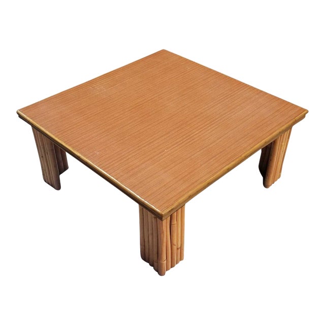 1950s Restored Rattan Coffee Table with Formica Top For Sale