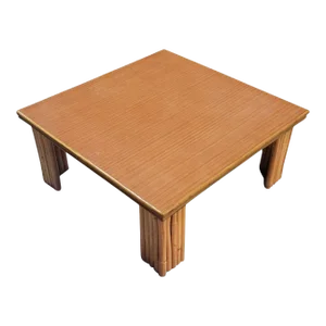 1950s Restored Rattan Coffee Table with Formica Top