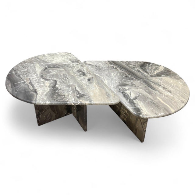 Stone Italian Teardrop Low Tables in Gray Arabescato Marble, 1980s, Set of 2 For Sale - Image 7 of 7