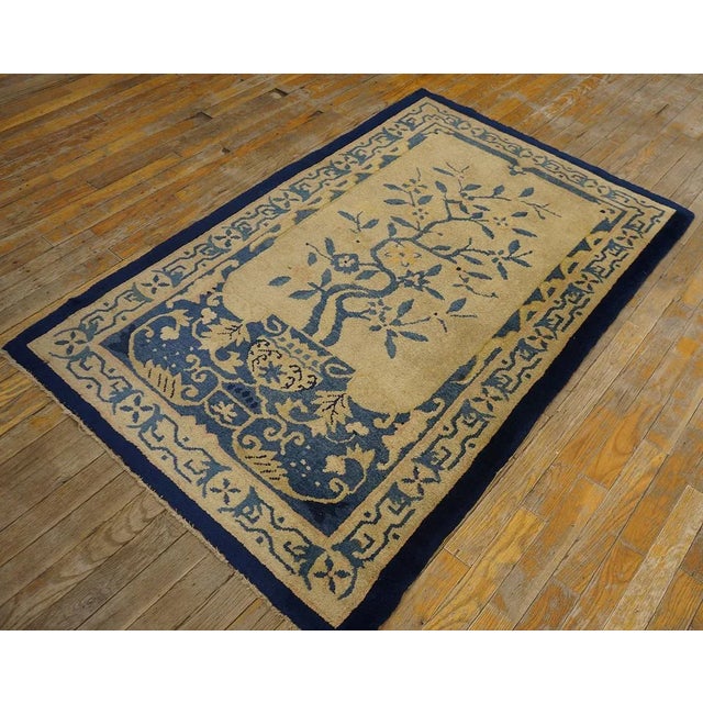1920s Beige Floral Antique Chinese Peking Rug 3' 2'' X 4' 10'' Knotted Wool Carpet For Sale - Image 9 of 9