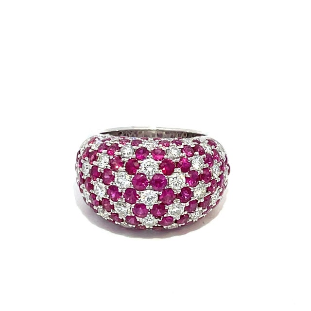 Metal 18k White Gold Pave Ruby and Diamond Ring, Size 7 For Sale - Image 7 of 7