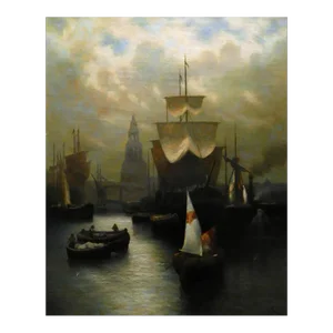 "Amsterdam East Dock" Grigory Roshin Original Oil Painting on Canvas