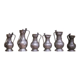 19th Century French Pewter Lidded Measures With Chain Handles, Set of Six For Sale