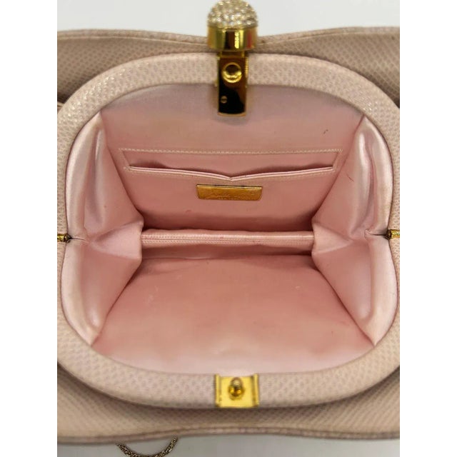 Judith Leiber Judith Leiber Pink Lizard Crystal Strap Bag For Sale - Image 4 of 12