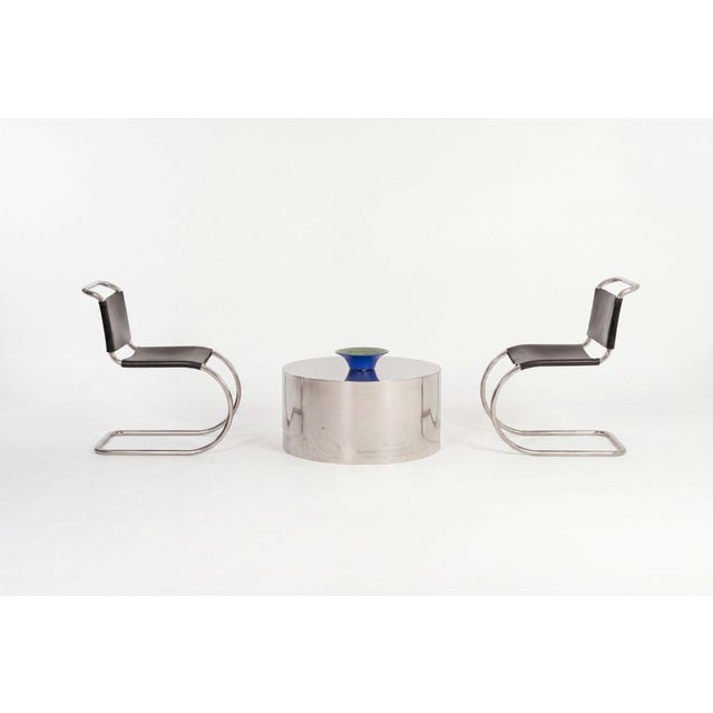 1980s Custom Polished Metal Drum Coffee Table in the Style of Brueton, 1980 For Sale - Image 5 of 6