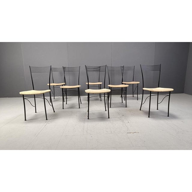 Vintage Italian Bistro and Papercord Dining Chairs, 1980s, Set of 8 For Sale - Image 6 of 12