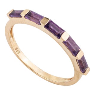 Baguette Cut Amethyst 14k Gold Purple Stacking Band Birthstone Ring Size 7 For Sale
