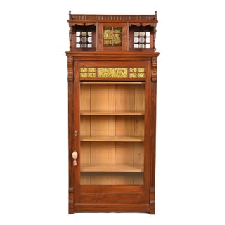Herter Brothers Style Antique Eastlake Victorian Carved Walnut Bookcase, Circa 1880s For Sale