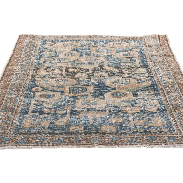 Rustic Early 20th Century Antique-Worn Persian Hamadan Rug- 02'07 X 03'09 For Sale - Image 3 of 9