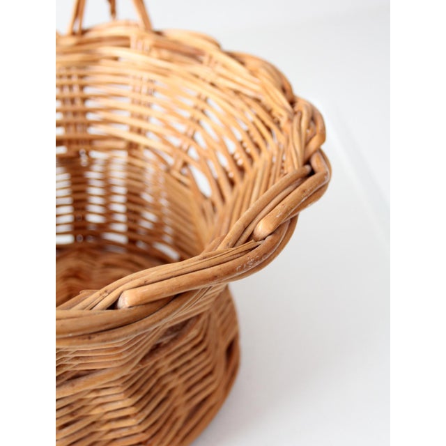 Wood Vintage Round Wicker Gathering Basket With Handle For Sale - Image 7 of 13