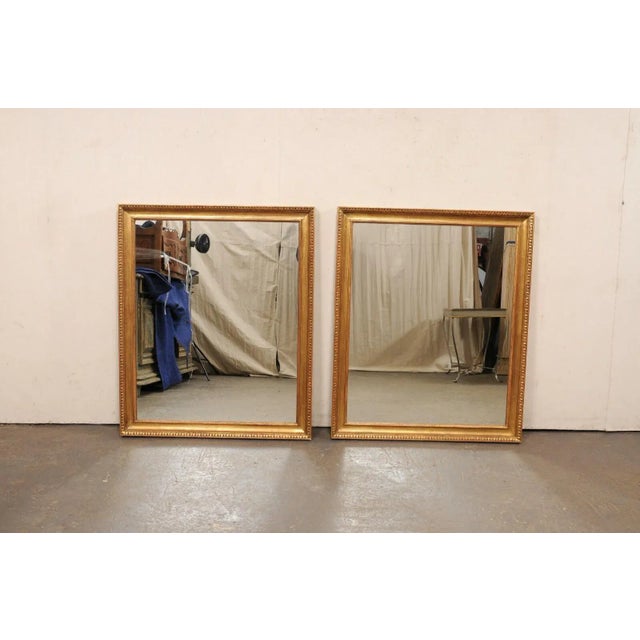 Traditional Pair of Late 20th Century Carved-Wood Mirrors, Gold Frame With Egg-And-Dart & Lamb's Tongue Trim For Sale - Image 3 of 11