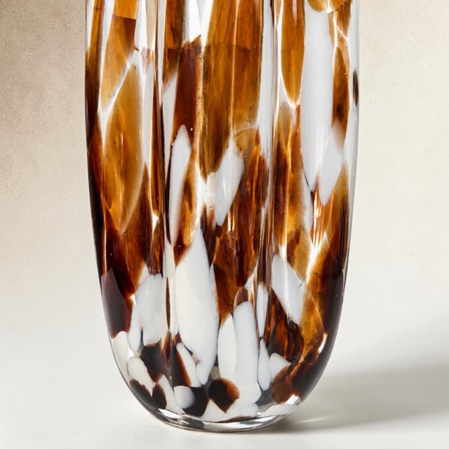 Art Deco Cognac Amber Wavy Speckled Handcrafted Art Glass Vase For Sale - Image 3 of 4