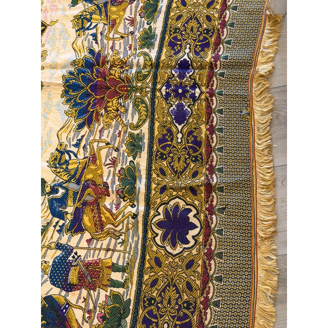 Persian-Style Pictorial Woven Tapestry With Royal Court Scene & Gold Fringe For Sale - Image 9 of 15
