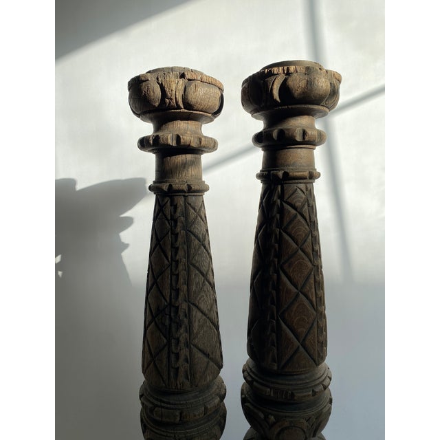 Pair of Carved Wood Columns For Sale - Image 10 of 11