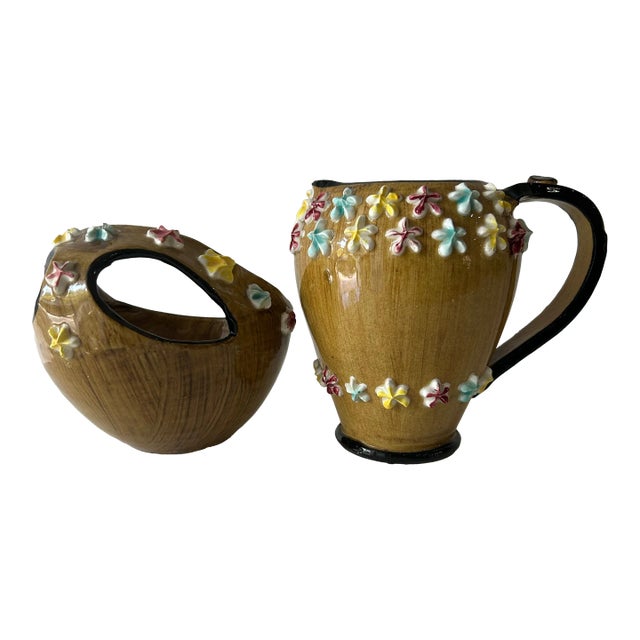 Vintage Italian Fratelli Fanciullacci Elbee Ceramic Creamer & Sugar For Sale