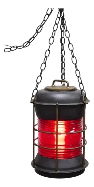 Antique Durkee Marine Ship Lantern Fixture Red Fresnel Pendant Chandelier (A)