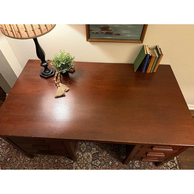 Brass 1930s Solid Oak Craftsman Typewriter Desk For Sale - Image 8 of 8