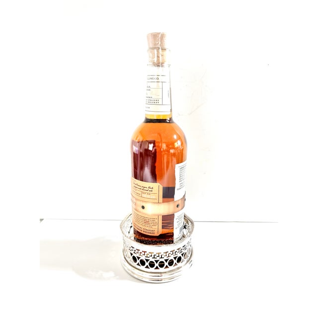Vintage Silverplate Wine Bottle Coaster With Wood Base & Pierced Gallery For Sale - Image 4 of 6